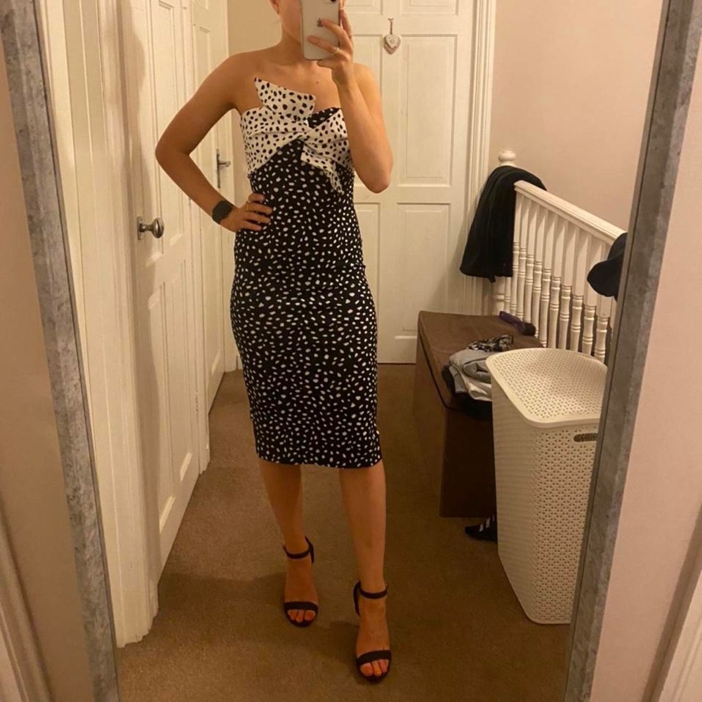 Topshop Bow Twist Midi Dress Womens Size 10 Nordstrom Lookastic Black White NWT